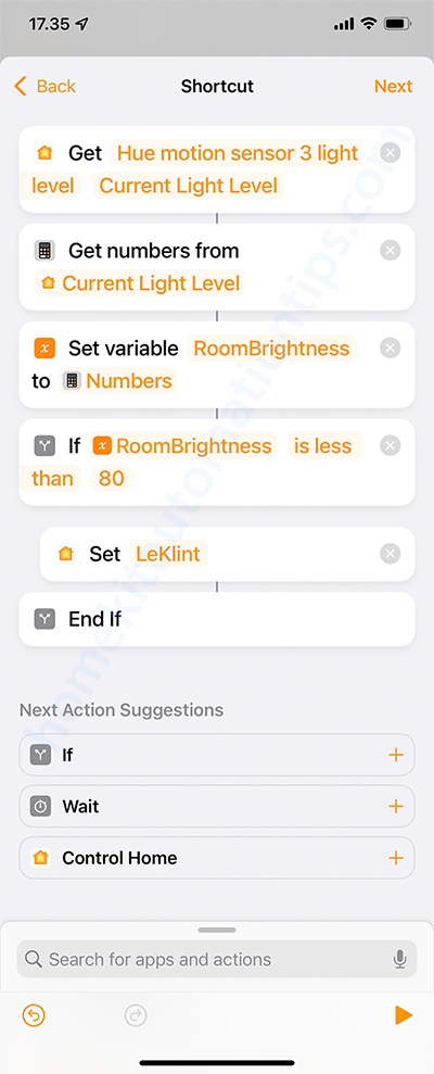 Updated shortcut for turning on lights