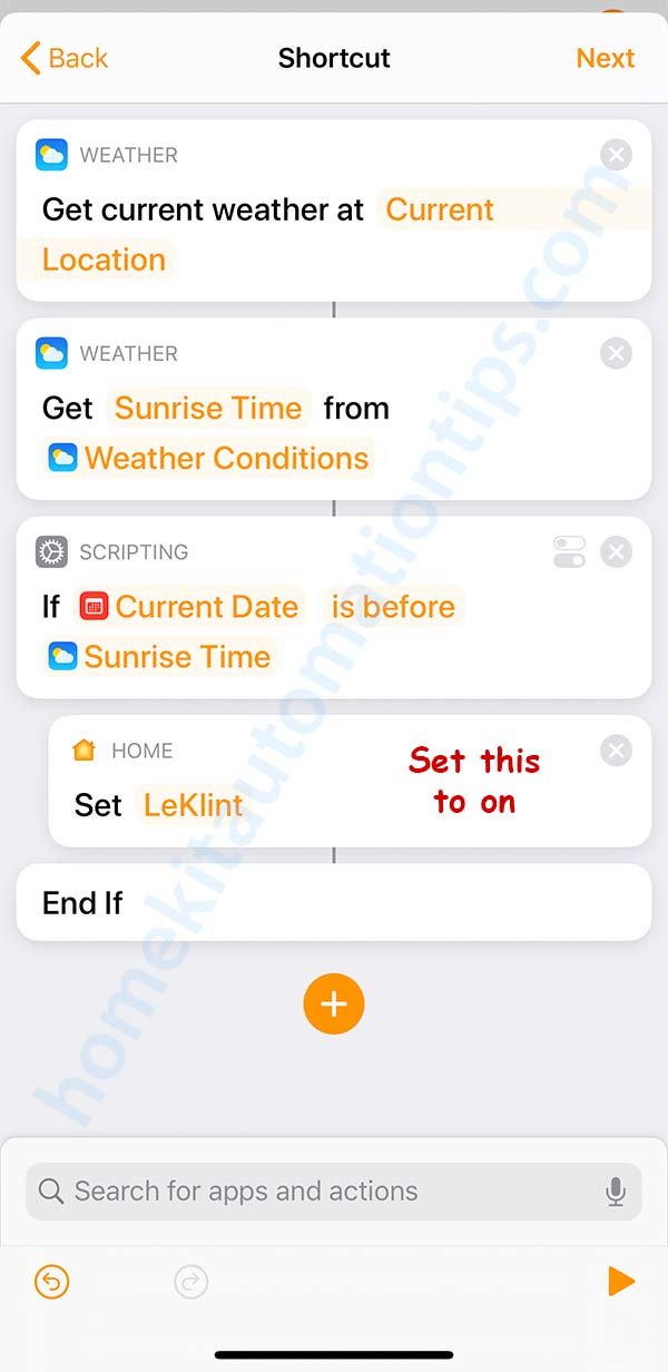 Using both time of day and sunrise as a criteria in a shortcut